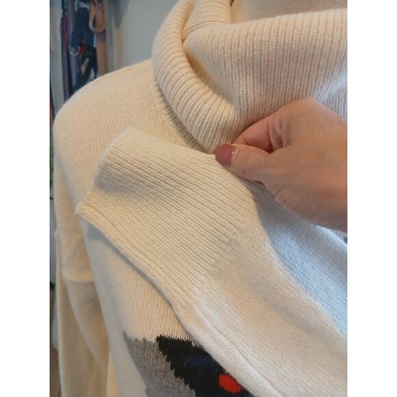 C. Wonder French Bulldog Dog Red Heart Turtleneck Off White Ivory Sweater LARGE - Picture 6 of 7